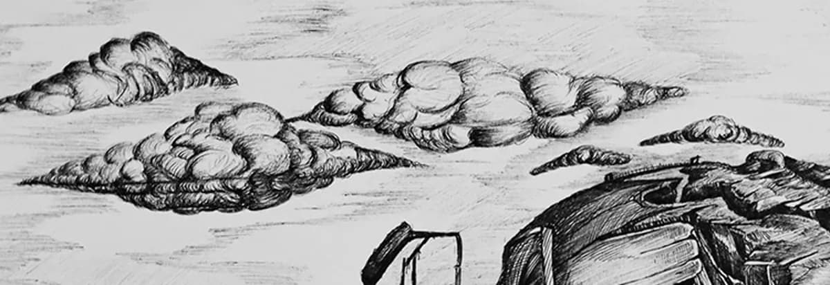 Etapa 01, idea: detalle de la obra Cuerdas del Tiempo de Manuel García en bolígrafo y acuarela