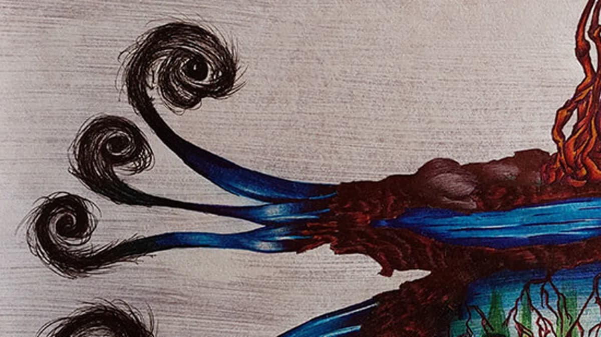 Etapa 03, tinta y color: detalle de la obra Ciclo de Manuel García en bolígrafo y acuarela