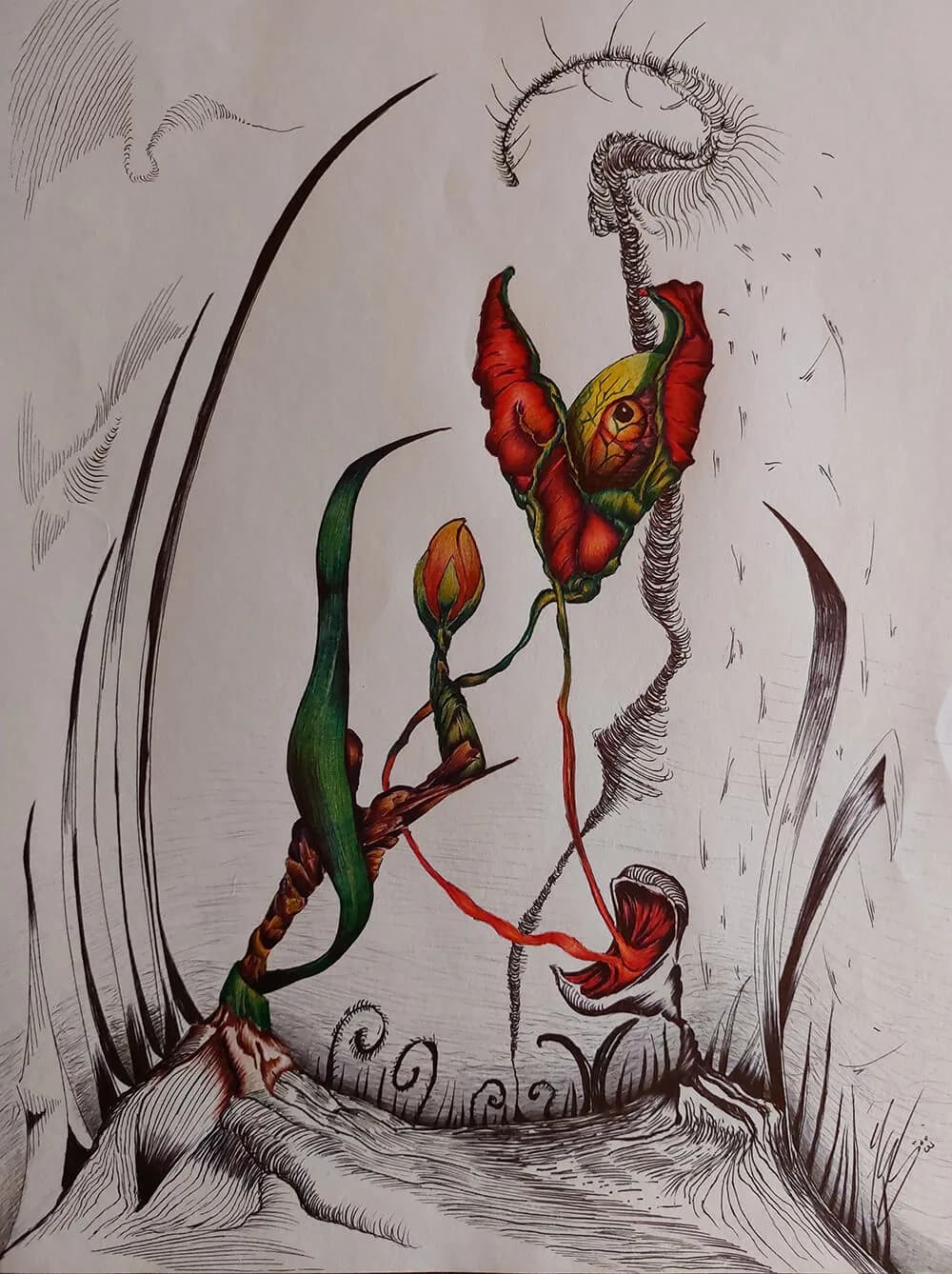 Convergencia (2024) — obra original en bolígrafo · lápices de colores sobre papel A4, Manuel García