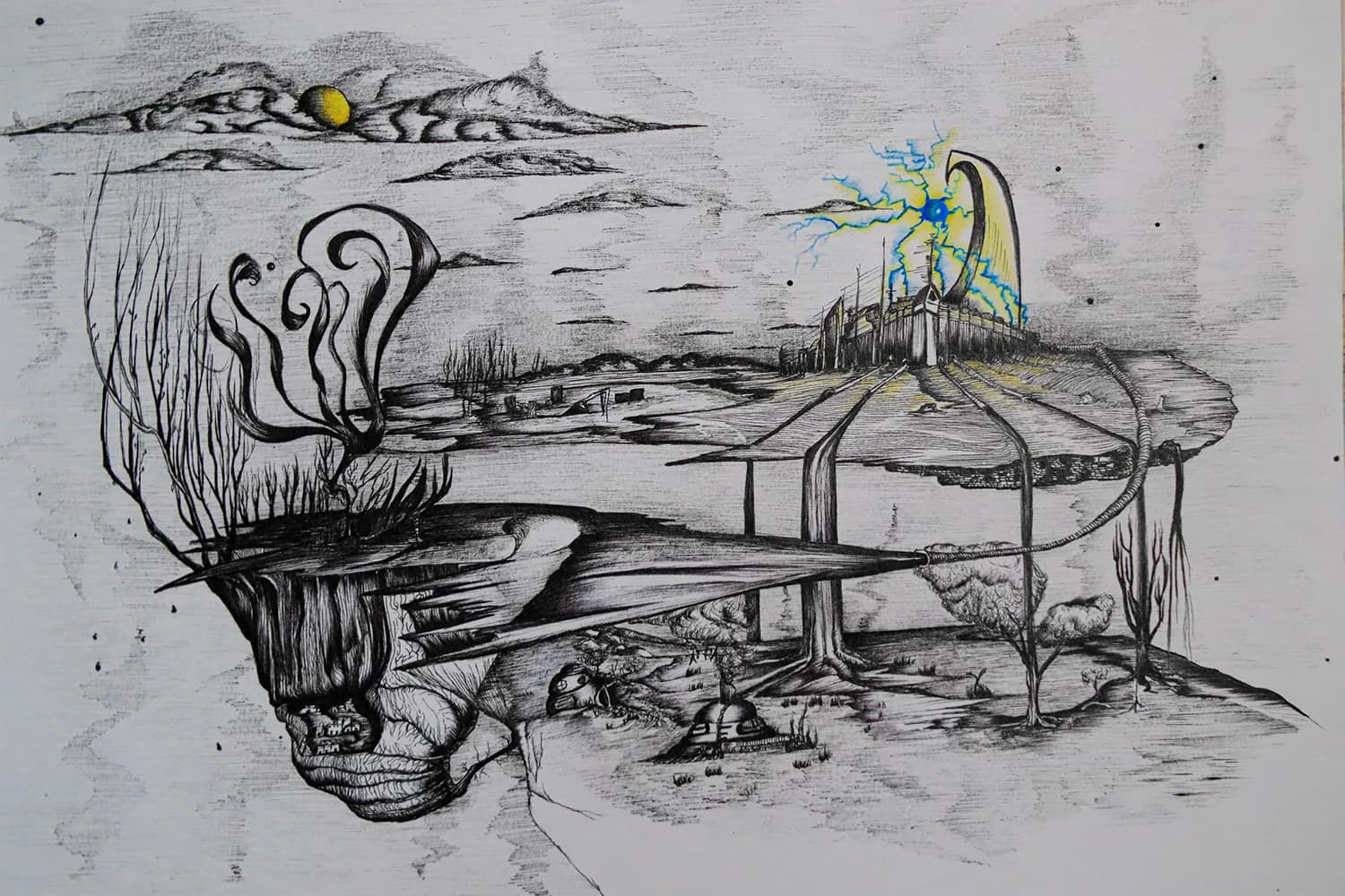 Corriente Alterna (2024) — obra original en bolígrafo · lápices de colores sobre papel A4, Manuel García