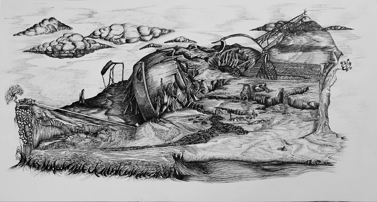Cuerdas del Tiempo (2024) — obra original en bolígrafo sobre papel A4, Manuel García