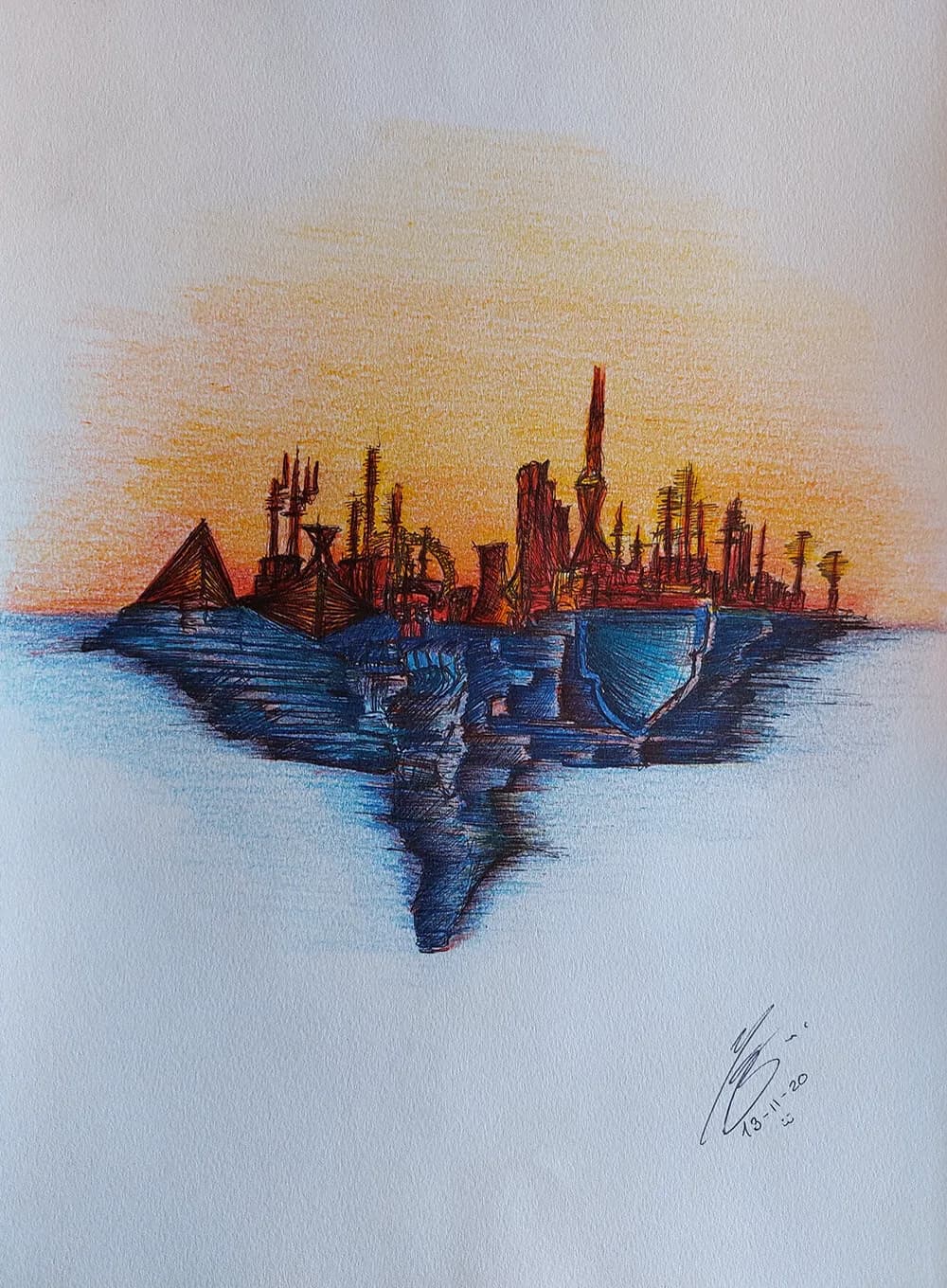 Espejo (2020) — obra original en bolígrafo · lápices de colores sobre papel A4, Manuel García