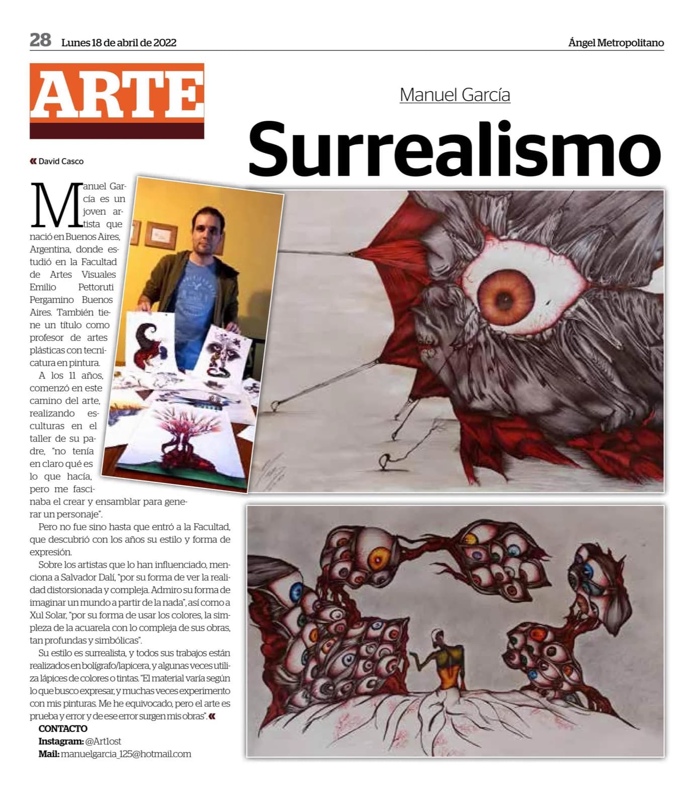Página 28 de Ángel Metropolitano Nº 315: artículo "Surrealismo" sobre Manuel García